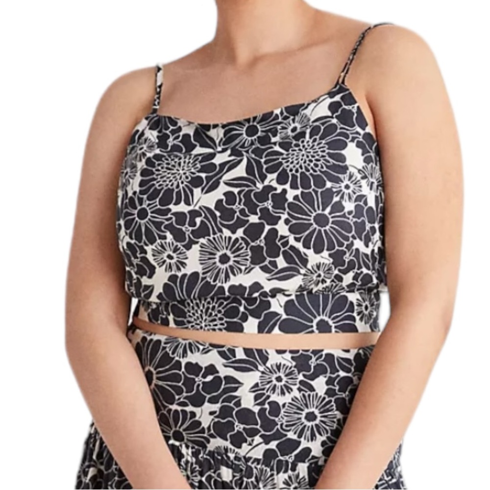 Anthropologie Daisie Black White Floral Flower Pattern Sleeveless Crop Top
